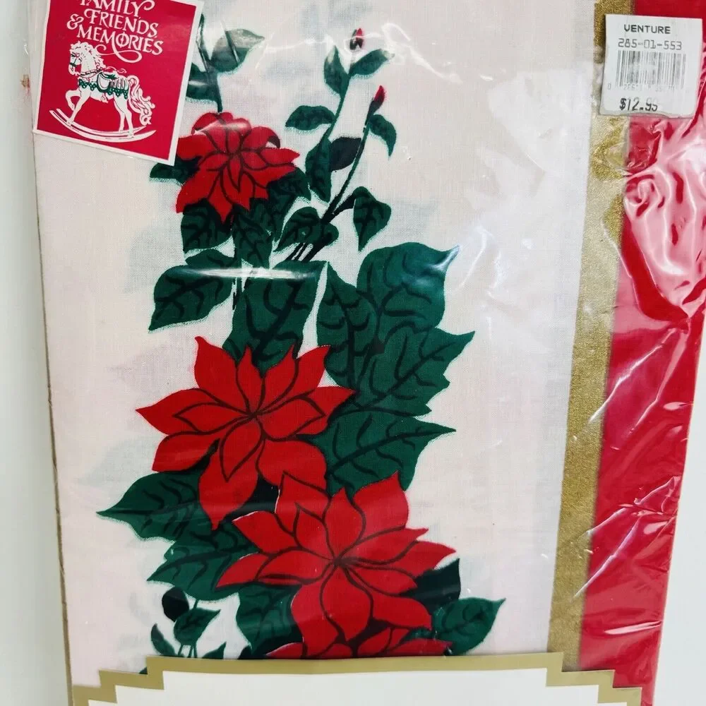 Vintage Royal Christmas Poinsettia Tablecloth 60”x104” ‎ Holiday Decor New